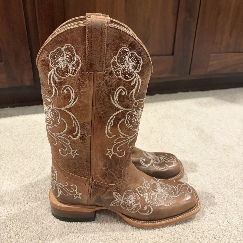 Display Try On Shyanne Women’s Lasy Floral embroidered Western Boots Brown Sz 8 - Picture 5 of 10
